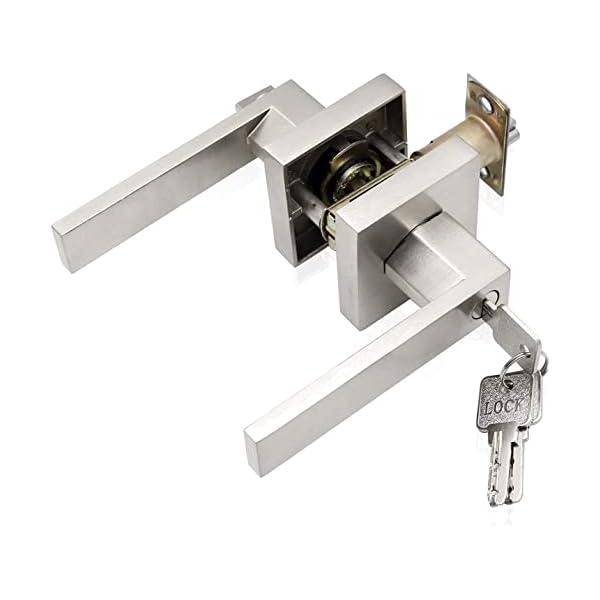 【送料無料】ドアノブ 鍵付き 801ET 平方 銀 レバーハンドル 通路や廊下に適用 下向きの回転で ...