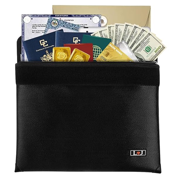 【送料無料】金庫耐火バッグ 書類保管ケース 防火 防爆 防水 防災バッグ 耐熱2093℃ 現金収納 家庭用安心保管袋 大容量 耐火袋 (ブラック)