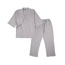 FO:作務衣 メンズ 浴衣 甚平 7分袖 寝間着 綿100% クレープガーゼ メンズのパジャマ 上下セット 紳士甚平 無地 通気性 吸汗 和柄 和服 春夏用 ルームウェア ポケット付き 父の日 贈り物 (M, ライトグレー)