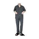 FO:メンズパジャマ 夏用パジャマ コットンルームウェア 半袖と長ズボンのパジャマ2点セット チェック柄 部屋着 吸湿速乾 リラックスウェア