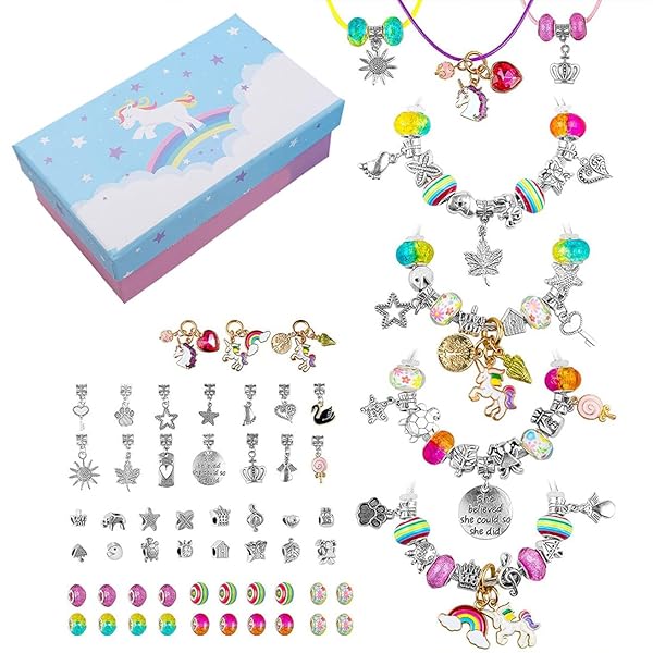【送料無料】ビーズ ハンドチェーン アクセサリーキット ペンダント チャーム 収納ケース付き ブルー 使いやすい 綺麗ペンダント DIY ビーズセット 宝石 キラキラ 手工芸品 DIY製作キット ギフト (ユニコーンギフトボックスセット)