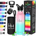 FO:水筒 真空断熱 500ml 軽量 スポーツボトル 保温保冷両用 304ステンレス製 6時間保温/保冷 防滑デザイン&持ち手付き カバー&茶こし&2種類の蓋付き アウトドア・オフィス用 通勤/オフィス/アウトドア/旅行/学校 ピンク&ミントグリー(3)
