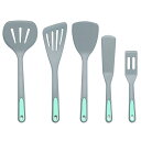 FO:トゥエンカウンター()シリコーン製スパチュラセット 5本 ノンスティック シリコーン ターナースパチュラ 耐熱 調理器具 魚 卵 パンケーキ用フリップターナー 食洗機対応 ライトグレー