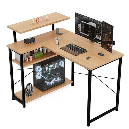 FO:パソコンデスク L字 ゲーミングデスク 幅105 L字デスク pcデスク 机 ラック付き 収納 コーナー オフィス 在宅勤務 書斎 胡桃色 FO:パソコンデスク L字 ゲーミングデスク 幅105 L字デスク pcデスク 机 ラック付き 収納 コーナー オフィス 在宅勤務 書斎 胡桃色