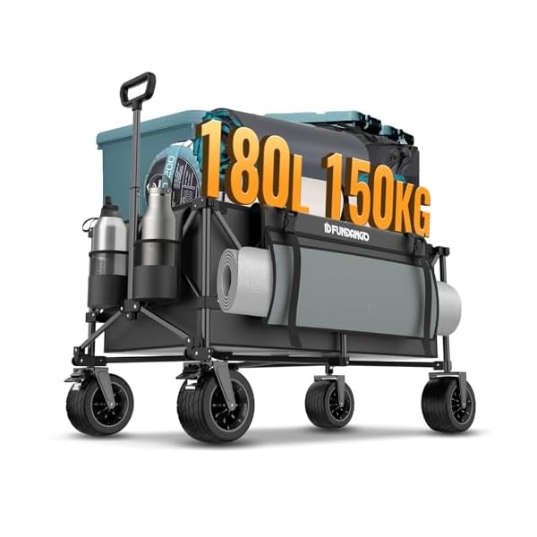 【送料無料】キャリーワゴン 大容量180L 折りたたみ式 アウトドア キャンプ ワゴン耐荷重150kg 軽量＆頑丈設計 自立収納＆ワンタッチ展開 4輪 大型タイヤ付き アウトドア・キャンプ・運動会・ピクニックに最適