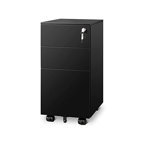 【送料無料】スリムワゴン デスクワゴン サイドワゴン オフィスワゴン キャビネット 幅300*奥行435*高さ600mm スリム型 コンパクトサイズ キャスター付き 鍵付き 3段オールロック A4対応 丈夫なスチール製 サビ止め塗装 ブラック