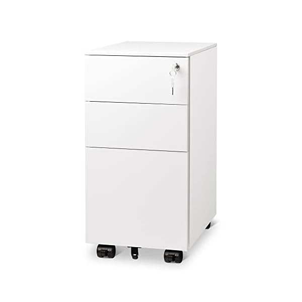 【送料無料】スリムワゴン デスクワゴン サイドワゴン オフィスワゴン キャビネット 幅300*奥行435*高さ600mm スリム型 コンパクトサイズ キャスター付き 鍵付き 3段オールロック A4対応 丈夫なスチール製 サビ止め塗装 ホワイト