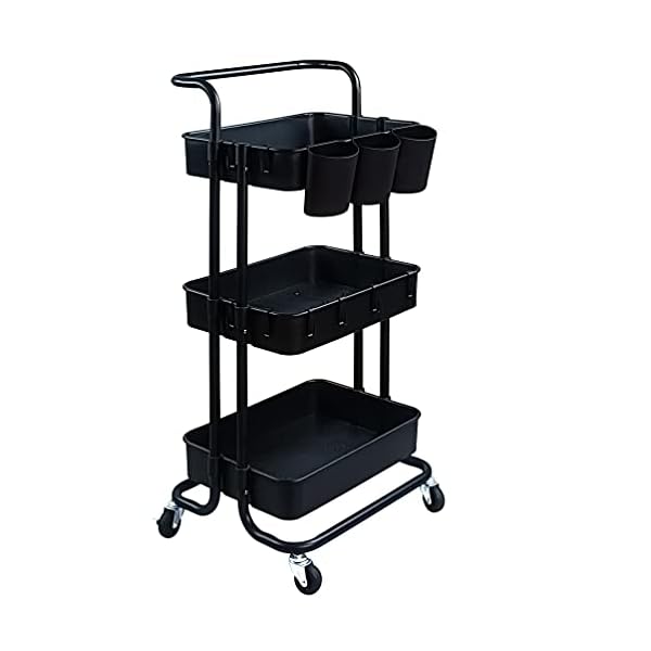 【送料無料】キッチン収納 バスケットトローリー キャスター付き 3段 マルチワゴン 収納ラック マルチワゴン キッチン収納 小物収納 耐荷重60kg (ブラック)