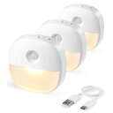 【送料無料】人感センサーライト usb充電式 足元灯 足元ライト 無段階調光 センサーライト led 常夜灯 3モード フットライト 電球色 省エネ 薄型 廊下 寝室 玄関 階段 納戸 室内用 【3個入り?日本語取説】