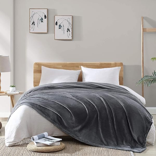 【送料無料】毛布 もうふ ダブル 夏用 ブランケット 大きめ 大判 マイクロファイバー 柔らかく 肌触り フランネル 洗える 軽量 静電防止 四季適用 (180x200,グレー)