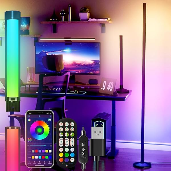 【送料無料】フロアライト RGB 変色 フロアランプ 全高さ165cm LED 間接照明 スタンド 1/2/3/4段階 高さ調整可能 ゲーミングライト 調光/調?度/調速可能 1台2役 卓上・フロア 間接照明 おしゃれ デスクランプ・フロアスタンド・