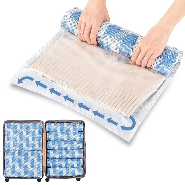 【送料無料】圧縮袋 旅行 衣類圧縮袋 便利グッズ 真空あっしゅくバッグ 手巻き 衣類収納バッグ 下着 カビ ダニ対策 防塵 防湿 省スペース 再利用可能 ポンプ不要 押すだけ 小物収納 修学 出張 引越し用 Lサイズ 40 x 60 cm 10枚入