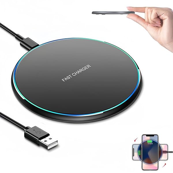 【送料無料】ワイヤレス充電器 Qi認証 置き型充電器 最大15W出力 USB Type-Cポート 軽量 置くだけ充電 i-Phone17/16/15/14/13/12 シリーズ/Xs/AirPods2/AirPods Pro 他のQi対応の機種（ブラ