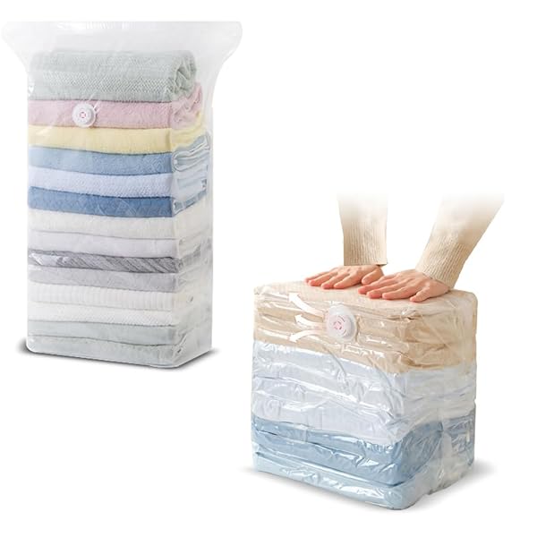 【送料無料】真空 圧縮袋【M*2/L*2】衣類 ふとん圧縮袋 掃除機不要 立体パック キューブ真空バッグ 布団収納 大容量 カビ ダニ対策 防塵 防湿 省スペース 再利用可能 収納/引越し/衣替え/旅行/出張ふとん圧縮袋 4個パック クリア M(50