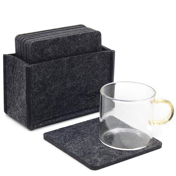 【送料無料】TOSSOW コースター 吸水コースター フェルトコースター 方型 断熱パッド 収納ケース付き 8枚セット