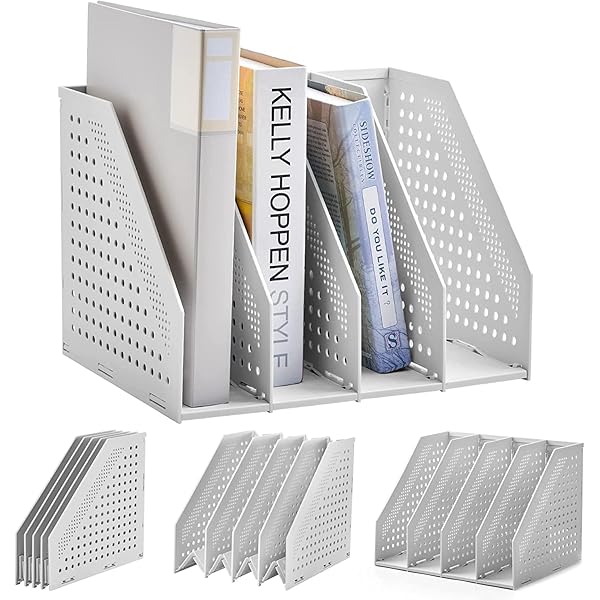 【送料無料】A4 ファイルボックス ファイルスタンド 本立て ブックスタンド オフィス 文具 収納 折りたたみ式 4段 デスク上置棚 卓上棚 卓上書類収納 事務用品 伸縮自在 倒れない (ホワイト, 4段)