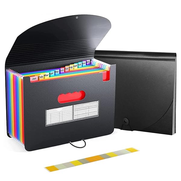 【送料無料】Homdolaser ドキュメントスタンド A4 ドキュメントファイル 13ポケット アコーディオンファイル 書類収納ケース 色別ファイリング 区分けラベル付き ファイルポケット 大容量 伸縮ファイル 蓋付き 自立式 書類収納 12仕切り