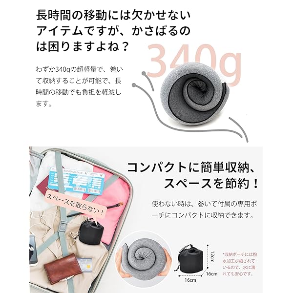【送料無料】ネックピロー 低反発 首枕 飛行機 U型 携帯枕 コンパクト 枕 カバー洗濯可 持ち運び便利 エアー枕 旅行 便利グッズ 車 夜行深夜バス 新幹線 ソファ 椅子 旅行 お昼寝 仮眠 防災用 グレー forest369-10064257 フォレストオンライン サンプル画像3