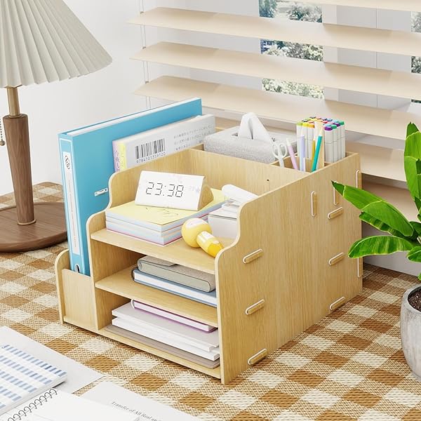 【送料無料】卓上収納 ラック 木製 書類ケース 事務用品 デスク収納 書類トレー 組み立て式 書類収納ボックス A4トレー 新聞/雑誌/フォルダー/書類入れ 机の上に置く棚 書類整理 多用途 オフィス 寝室 リビング収納 ファイルラック
