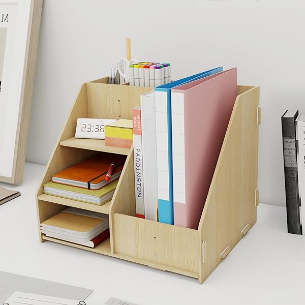 【送料無料】卓上収納 ラック 木製 書類ケース 事務用品 デスク収納 書類トレー 組み立て式 書類収納ボックス A4トレー 新聞/雑誌/フォルダー/書類入れ 机の上に置く棚 書類整理 多用途 オフィス 寝室 リビング収納 ファイルラック