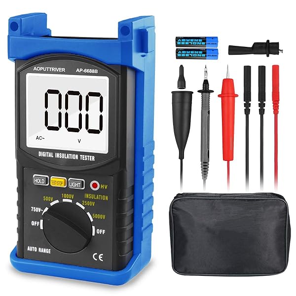【送料無料】デジタル絶縁抵抗計 絶縁抵抗測定 AP-6688B 接地抵抗計 1999カウント 絶縁抵抗器 電圧5000V測定 抵抗測定 絶縁抵抗測定器200Gオーム 電気工事用 日本語説明書付き