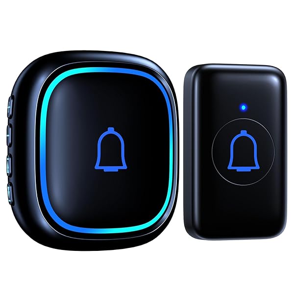 【送料無料】【IP66防水防塵】 ワイヤレスチャイム 玄関チャイム 送信機電池式 屋外 工事不要 受信機コンセント 音と光で呼び出し 呼び鈴 60種以上チャイム音 メモリ機能 7段階音量調節 介護 LED提示 300M無線範囲 増設可能(ブラック 1