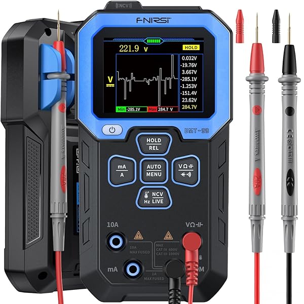 【送料無料】DMT-99 テスター デジタル 充電式 マルチメーター AC/DC電圧計 サーキットテスター 9999カウント 非接触電圧検知機能付き 2.4インチディスプレイ DC電流 抵抗 ダイオード 導通チエック 温度測定