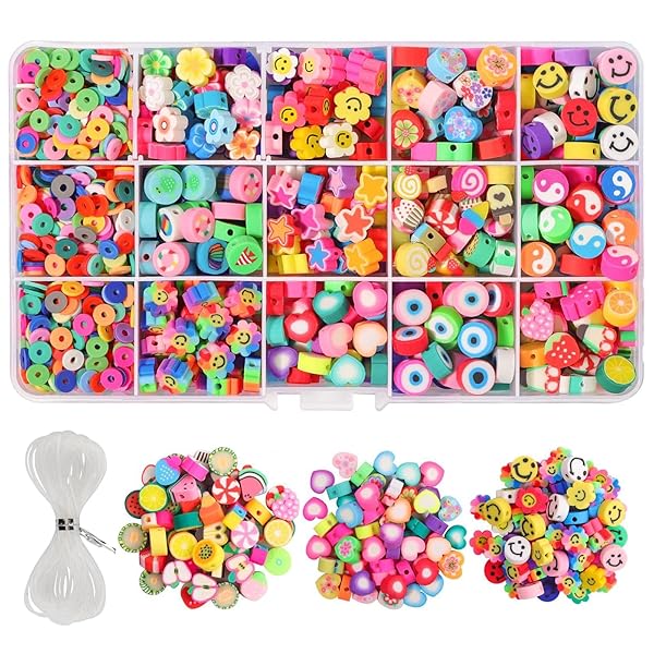 【送料無料】ブレスレット製作用クレイビーズ 990個 粘土ビーズ ペンダントチャームキット女の子と大 ...