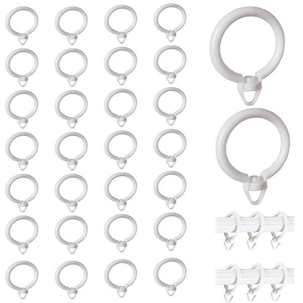【送料無料】カーテンリング スライドリング 30個入り 内径約35mm リングランナー 360°回転でき カーテンフック 直径2.8cmまでのローマンロッドに最適 (白)