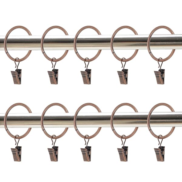 【送料無料】カーテンリングクリップ カーテンクリップフック シャワーカーテン クリップ付き 耐久性 防錆 良質 おしゃれ 取付簡単 持ち運びにも便利 10個セット 軽量 線径3.5mm 内径38mm 赤銅色