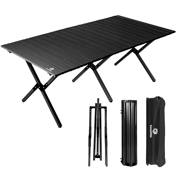 【送料無料】アウトドアテーブル ウッドロールトップテーブル 折りたたみ コンパクト 収納 簡単組立 収納バッグ付 ローテーブル キャンプ アウトドア DJZ (オールブラック)
