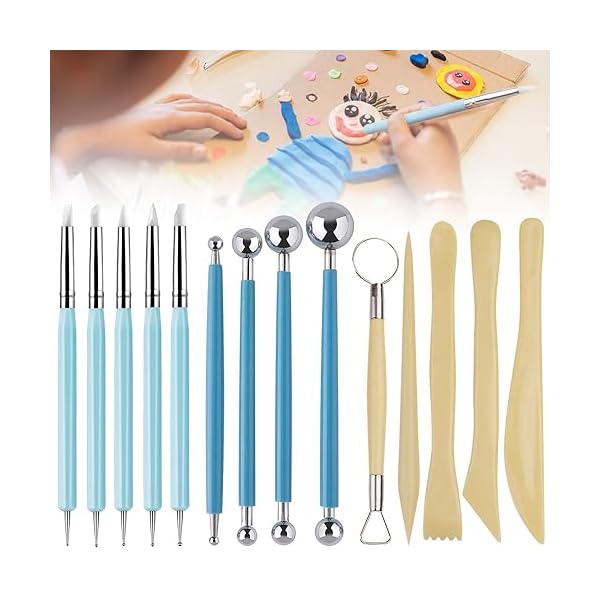 【送料無料】粘土彫刻ツール 細工 造形 道具 14本セット 粘土細工棒 ヘラ シリコン筆 両面金属製 ...
