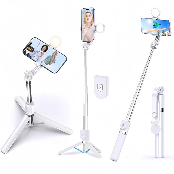 【送料無料】【新登場・軽量】自撮り棒 スマホ 三脚 自撮り スマホスタンド i-Phone 自撮り棒 android兼用 コンパクト 卓上 軽量 360度回転 無線リモコン付き 折りたたみ式 アルミニウム合金製 110cm＆7段階伸縮 折りたたみ式