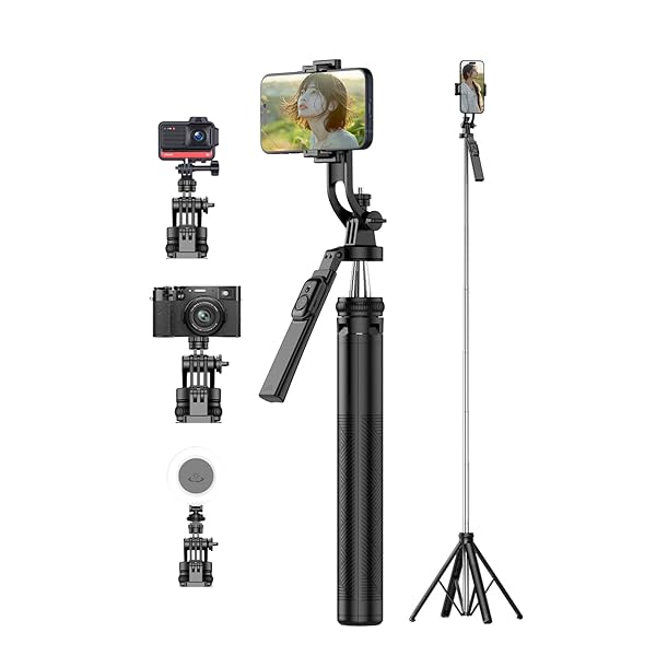 【送料無料】【2024新登場・軽量・181cm折畳一体式】自撮り棒 スマホ 三脚 自撮り スマホスタンド i-Phone 自撮り棒 android兼用 コンパクト 卓上 軽量 360度回転 無線リモコン付き 181cm＆8段階伸縮 折りたたみ式 持ち