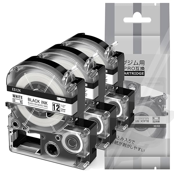【送料無料】互換 テプラ テープ 12mm 白 テプラPROテープカートリッジ 3個 12mm 白 SS12K 白ラベル/黒..