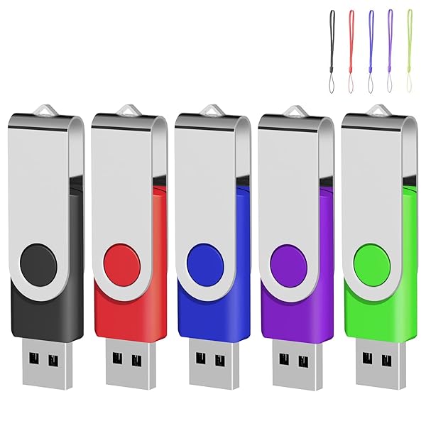 【送料無料】USBメモリ 16GB 5個セット フラッシュメモリー USB2.0 フラッシュドライブ 360° 回転式 5色 (16GB, 5個セット)