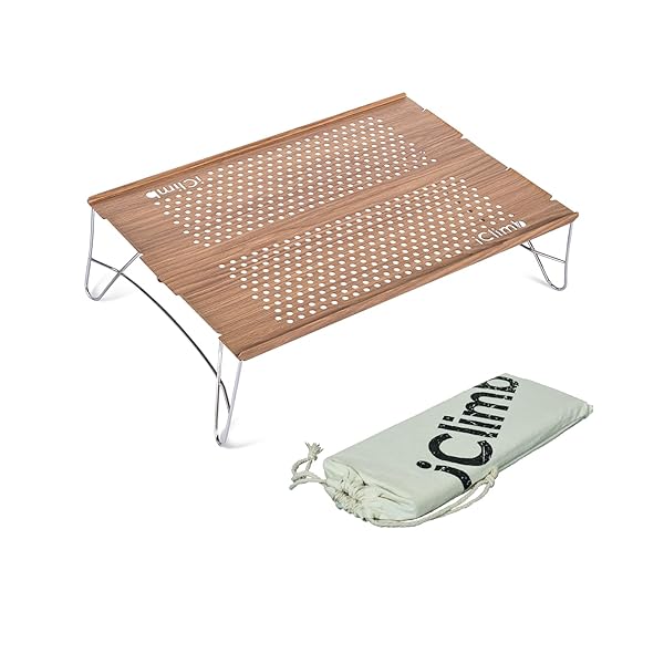 【送料無料】【（アィクライム）】キャンプアルミローテーブル ★400g超軽量 天板中空デザイン IGT兼用可能 ★耐熱 防水 防錆 ★ステンレス鋼フレーム 安定 耐荷重15kg ★折りたたみ コンパクト 携帯便利 傷防止収納袋付き（S、天板2枚、木目