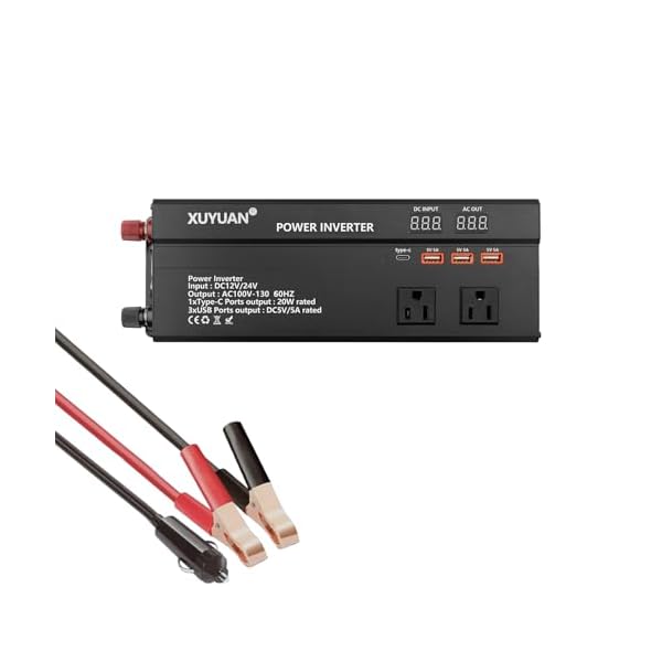 【送料無料】修正正弦波 インバーター 1000W (瞬間2000W対応) DC12V/24V自動変換→AC100/130V 無音設計/過保護機能搭載 キャンピングカー・防災備蓄・太陽光発電兼用 ACポート×2 USBポート×2 typeポート×2 シ