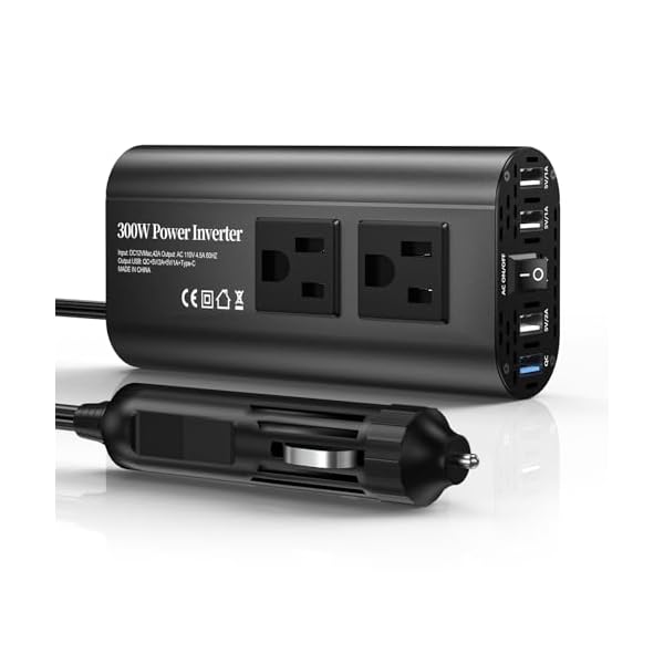 【送料無料】300W インバーター 12v 100v, 車 インバーター, シガーソケット コンセント DC12VをAC100Vに変換 USB 4 ポート搭載 12V車専用 カーインバーター