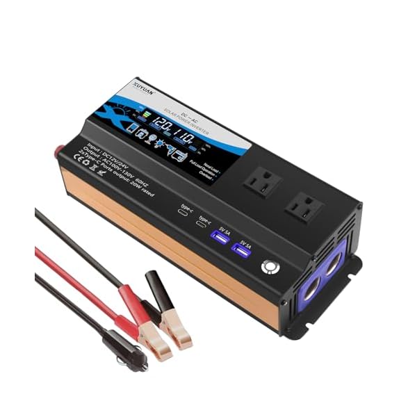 【送料無料】インバーター 1200W (瞬間2000W対応) DC12V/24V自動変換→AC100/110V 無音設計/過保護機能搭載 キャンピングカー・防災備蓄・太陽光発電兼用 ACポート×2 USBポート×2 typeポート×2 シガーソケット