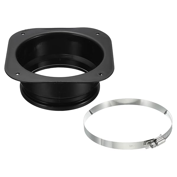 【送料無料】127 mm ダクトコネクタフランジ 乾燥機通気壁プレート 正方形-丸型ストレート ダクトクランプ付き 暖房 冷房 換気扇用 黒