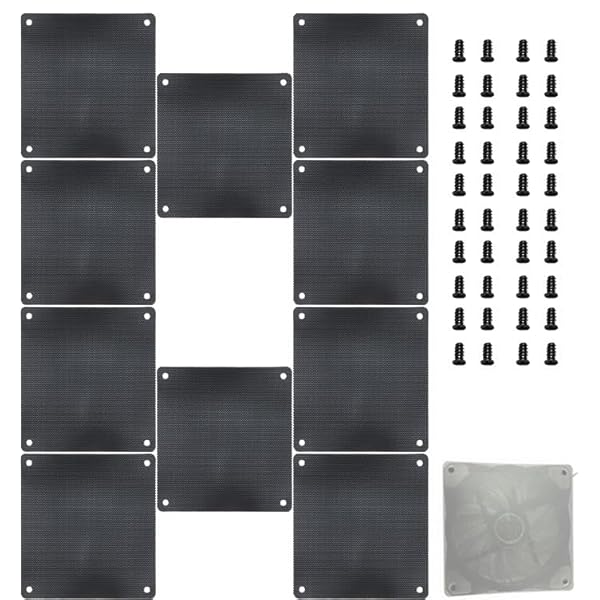【送料無料】【10枚セット】PCケースファン 防塵フィルター 120mm×120mm 厚さ0.45mm ネジ付き ブラック 自作PC 冷却用 パソコン ほこり対策 カバー 空調服 フィルター 網戸 フィルター対応 ホコリとりフィルター対応