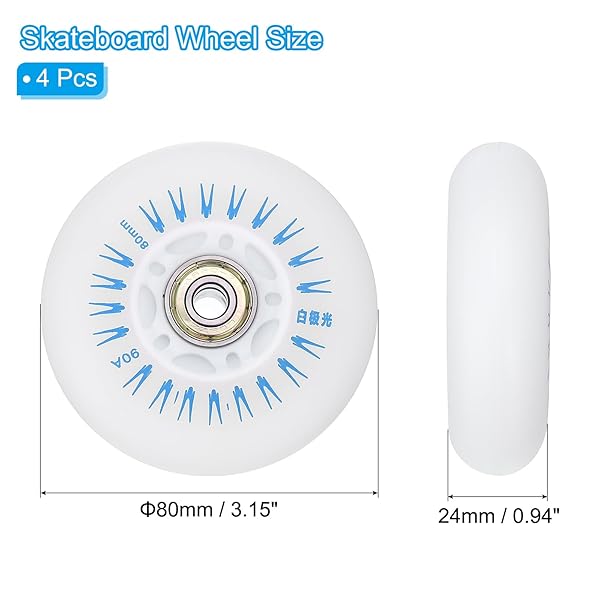 フォレストオンラインの【送料無料】カラフルなライトアップインラインスケートホイール 80 mm 4個 LED フラッシングインラインローラーホイール 90A PU ベアリング付き 屋内/屋外スクーター交換用 ブルー｜アングル2