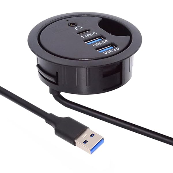 【送料無料】2ポート USB 3.0 ハブ サウンドカード USB-C USBスプリッター 60mm デスクグロメット ドッ..