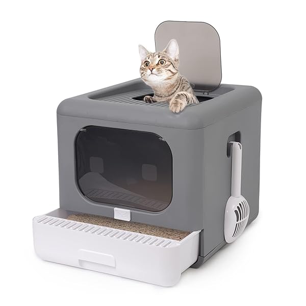 【送料無料】猫 トイレ 猫砂盆 猫用トイレ本体 折り畳み 砂が飛び散らない 上から出入りができる 双方..