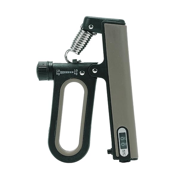 【送料無料】ハンドグリップ ウンター付き 握力トレーニング 10-120kg 負荷調整可能 握力強化訓練 リハビリ 筋トレ グレー