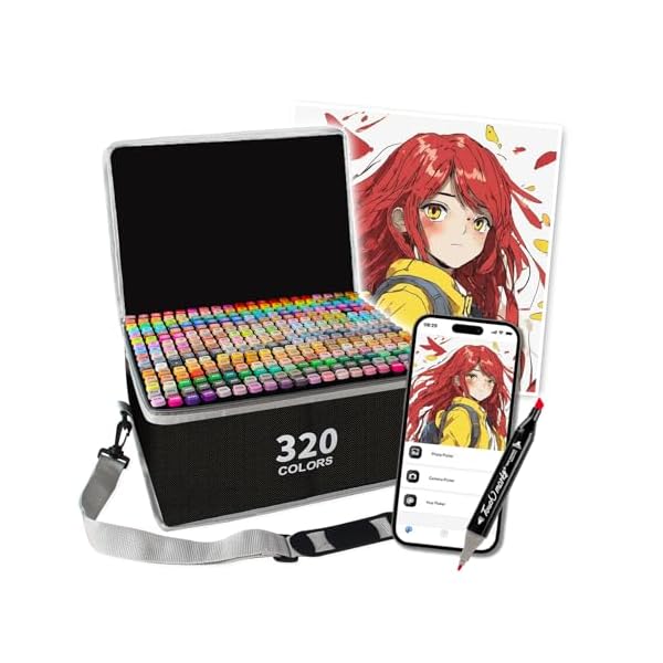 【送料無料】イラストマーカー320色 カラーペン セット 無料APP付き 太ペンタイプ アルコールマ ...