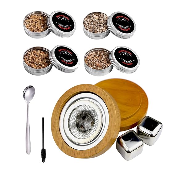 【送料無料】カクテル スモーク ウイスキー 燻製器 家庭用 カクテル スモーカー ウイスキー スモーカー 燻製器 ウイスキー スモークセット カクテルスモーカーキット 4種類の木製チップ付き アイスキューブ2個入り スモークヘッド燻製器 カクテルスモ