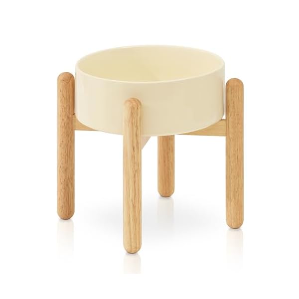 【送料無料】陶器製 犬フードボウル 1800ml ゴムの木製スタンド付き 滑り止め 大型犬向け 水飲み皿・ご..