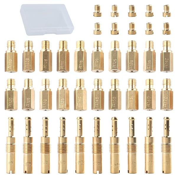 【送料無料】30個 メインジェットセット丸型 六角型 + 10個 スローパイロットジェット ケーヒン 真鍮 バイク キャブレターノズル キャブレターセッティング CVK PE PWK OKOなどに適応 バイク用品 交換パーツ アップグレードとリビルド